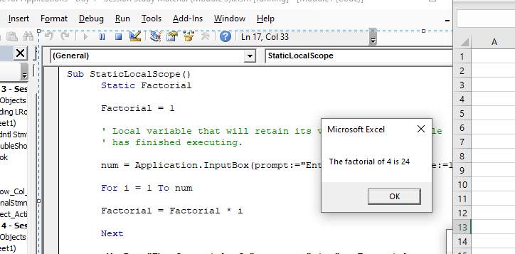 microsoft visual basic for applications factorials
